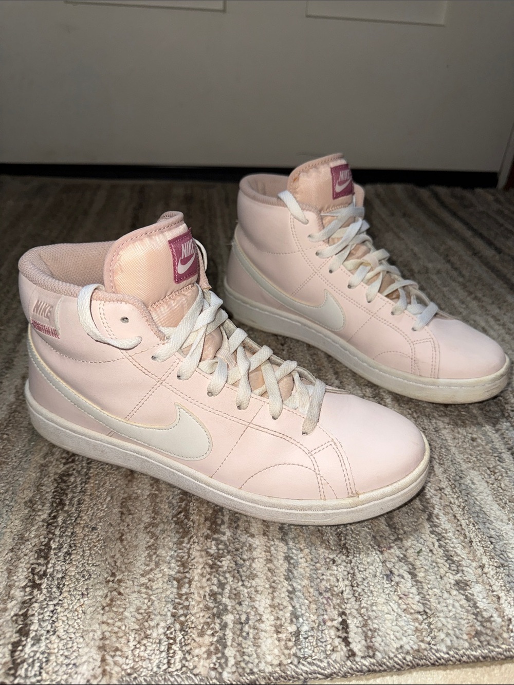 Nike Blazer Women's Light Pink High-Top Sneakers with White Swoosh Padded Ankle